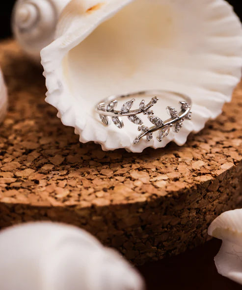 Adjustable Olive Branch Ring 925 Silver with 18K Gold Plating